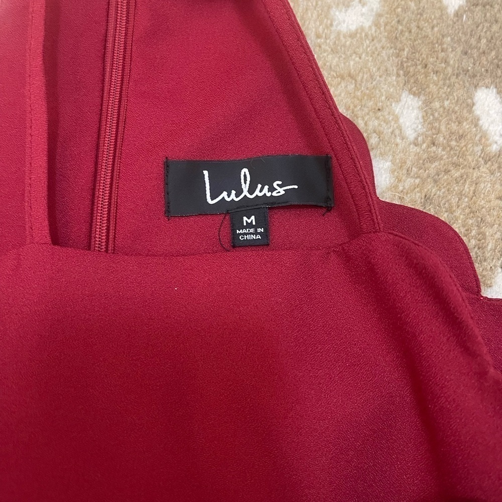 Lulus Endlessly Endearing Wine Red scallop hem Dress Women's Size Medium - Picture 8 of 11